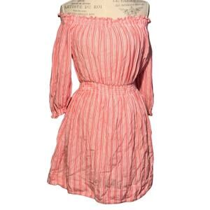 Rebecca Taylor Off Shoulder Yard Stripe Dress Women's Size 8 Pink White